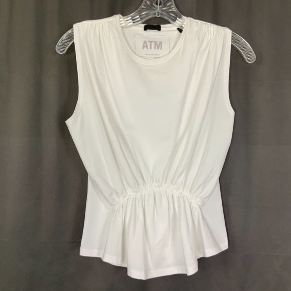 ATM Anthony Thomas Melillo White Cotton Gathered Tee Top Sz M - Picture 10 of 16
